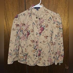 Chaps Denim Vintage Floral Fitted Jacket 100% Cotton | Medium Western Prairie